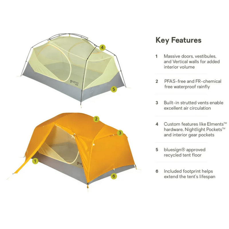 Nemo Aurora 2P Tent (2 Person/3 Season) Footprint Included 2024 Version,EQUIPMENTTENTS2 PERSON,NEMO EQUIPMENT INC.,Gear Up For Outdoors,