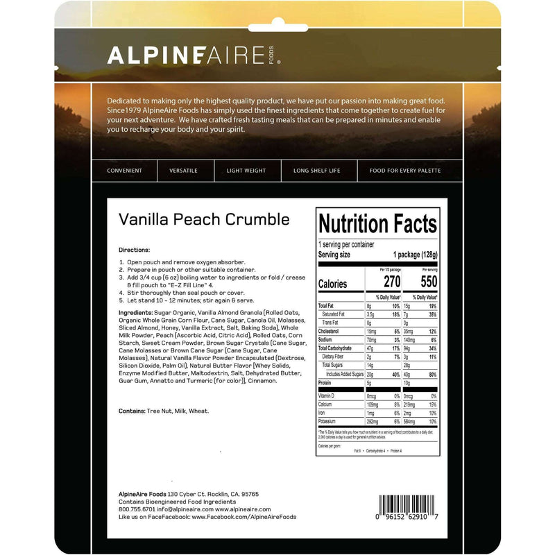 AlpineAire Vanilla Peach Crumble,EQUIPMENTCOOKINGFOOD,ALPINEAIRE FOOD,Gear Up For Outdoors,