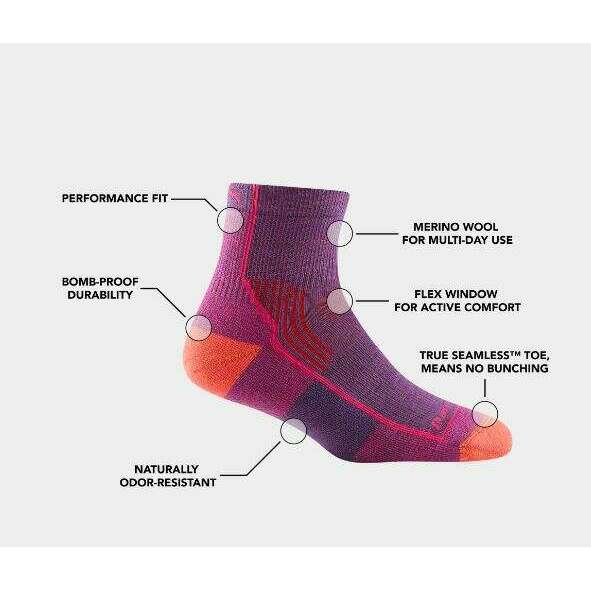 Darn Tough Womens 1/4 Cushion Hiker Sock,WOMENSSOCKSMEDIUM,DARN TOUGH,Gear Up For Outdoors,
