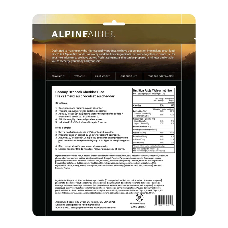 AlpineAire Creamy Broccoli Cheddar Rice Vegetarian,EQUIPMENTCOOKINGFOOD,ALPINEAIRE FOOD,Gear Up For Outdoors,