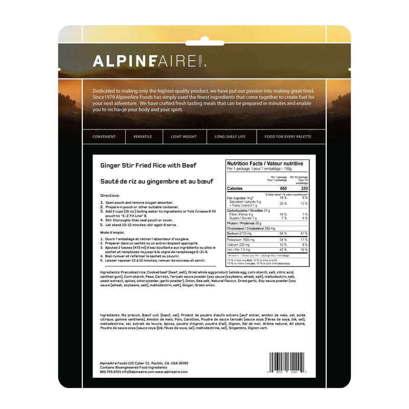 AlpineAire Ginger Stir Fried Rice with Beef Gluten Free,EQUIPMENTCOOKINGFOOD,ALPINEAIRE FOOD,Gear Up For Outdoors,