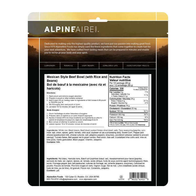 AlpineAire Mexican Style Beef Bowl (with Rice and Beans) Gluten Free,EQUIPMENTCOOKINGFOOD,ALPINEAIRE FOOD,Gear Up For Outdoors,