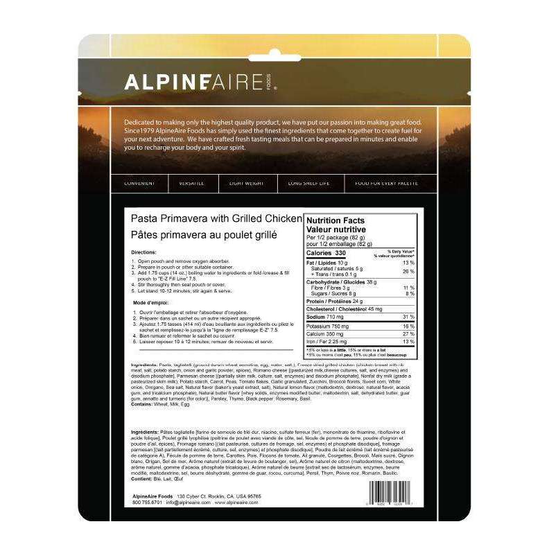 AlpineAire Pasta Primavera with Grilled Chicken New Packaging,EQUIPMENTCOOKINGFOOD,ALPINEAIRE FOOD,Gear Up For Outdoors,