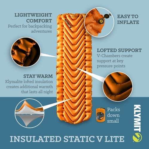Klymit Static V Lite Insulated Sleeping Pad,EQUIPMENTSLEEPINGMATTS AIR,KLYMIT,Gear Up For Outdoors,