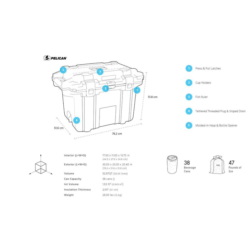 Pelican 50 Quart Elite Cooler,EQUIPMENTCOOKINGCOOLERS,PELICAN,Gear Up For Outdoors,