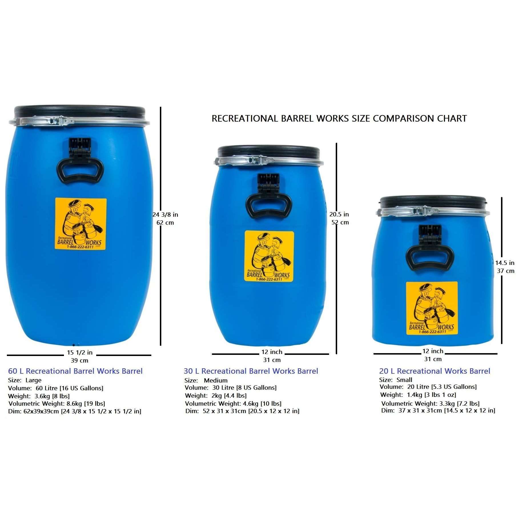 Recreational Barrel Works Canoe Barrels Original Blue 3 Sizes Gear Up For Outdoors