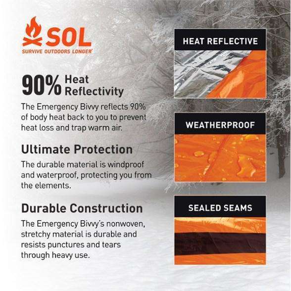 SOL Emergency Bivvy with Rescue Whistle & Tinder Cord,EQUIPMENTPREVENTIONEMRG STUFF,SURVIVE OUTDOORS LONGER,Gear Up For Outdoors,